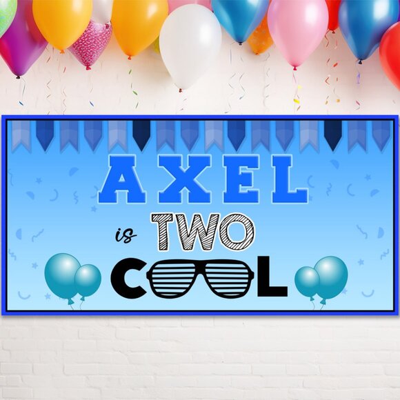 Two Cool Birthday Banner, 2 Year Old Custom Birthday Banner 2ft x 4ft - Picture 2 of 2